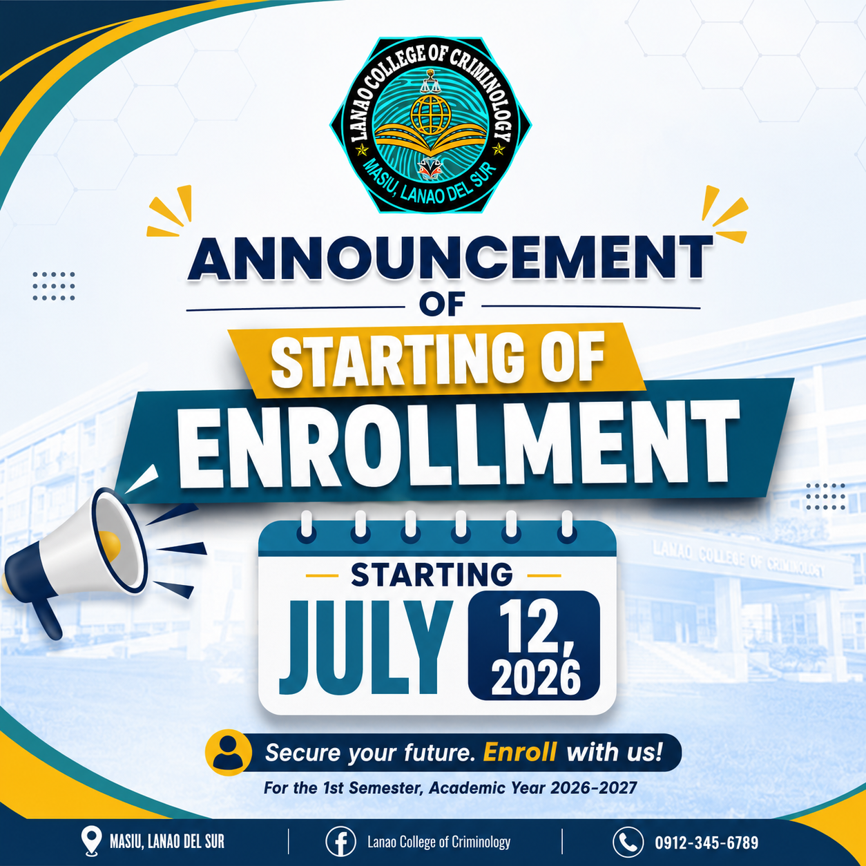 Starting of Enrollment for Lanao College of Criminology